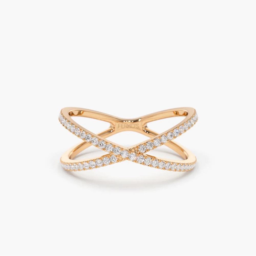 14K Rose Gold Diamond Criss Cross Pave Ring Size 5